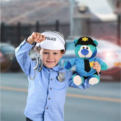 SUPER-SOFT PLUSH - BLUE TIE-DYE BEAR 9" WITH POLICE DRESS UP