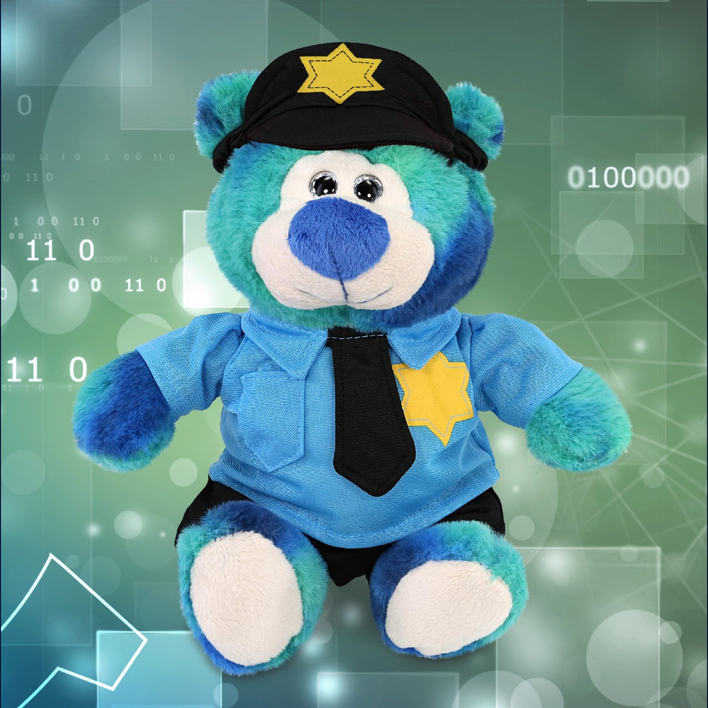 SUPER-SOFT PLUSH - BLUE TIE-DYE BEAR 9" WITH POLICE DRESS UP
