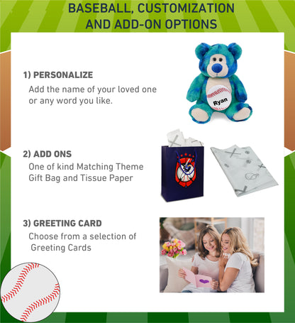 SUPER-SOFT PLUSH - BLUE TIE-DYE BEAR 9" WITH BASEBALL PLUSH