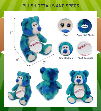 SUPER-SOFT PLUSH - BLUE TIE-DYE BEAR 9" WITH BASEBALL PLUSH