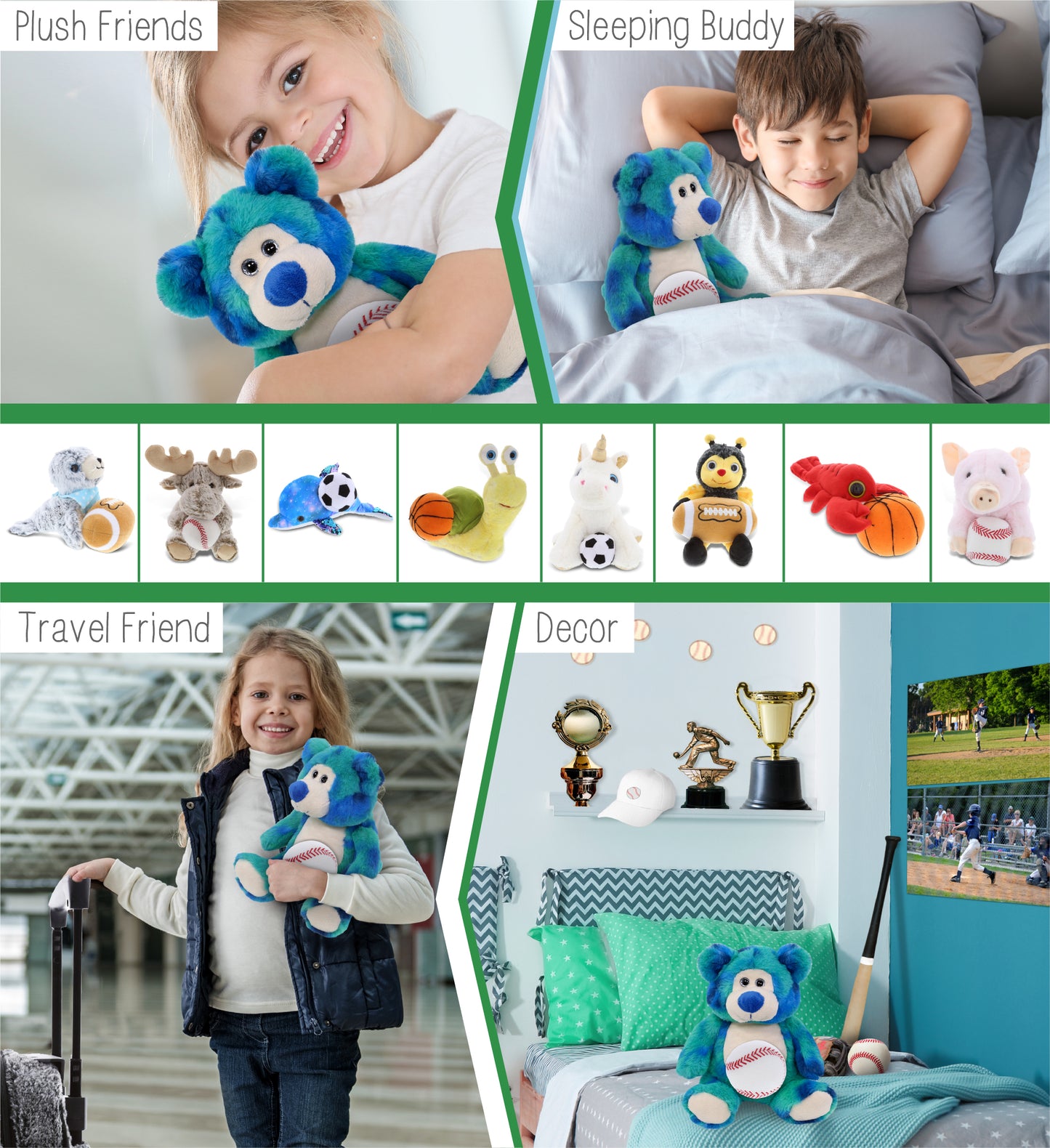 SUPER-SOFT PLUSH - BLUE TIE-DYE BEAR 9" WITH BASEBALL PLUSH