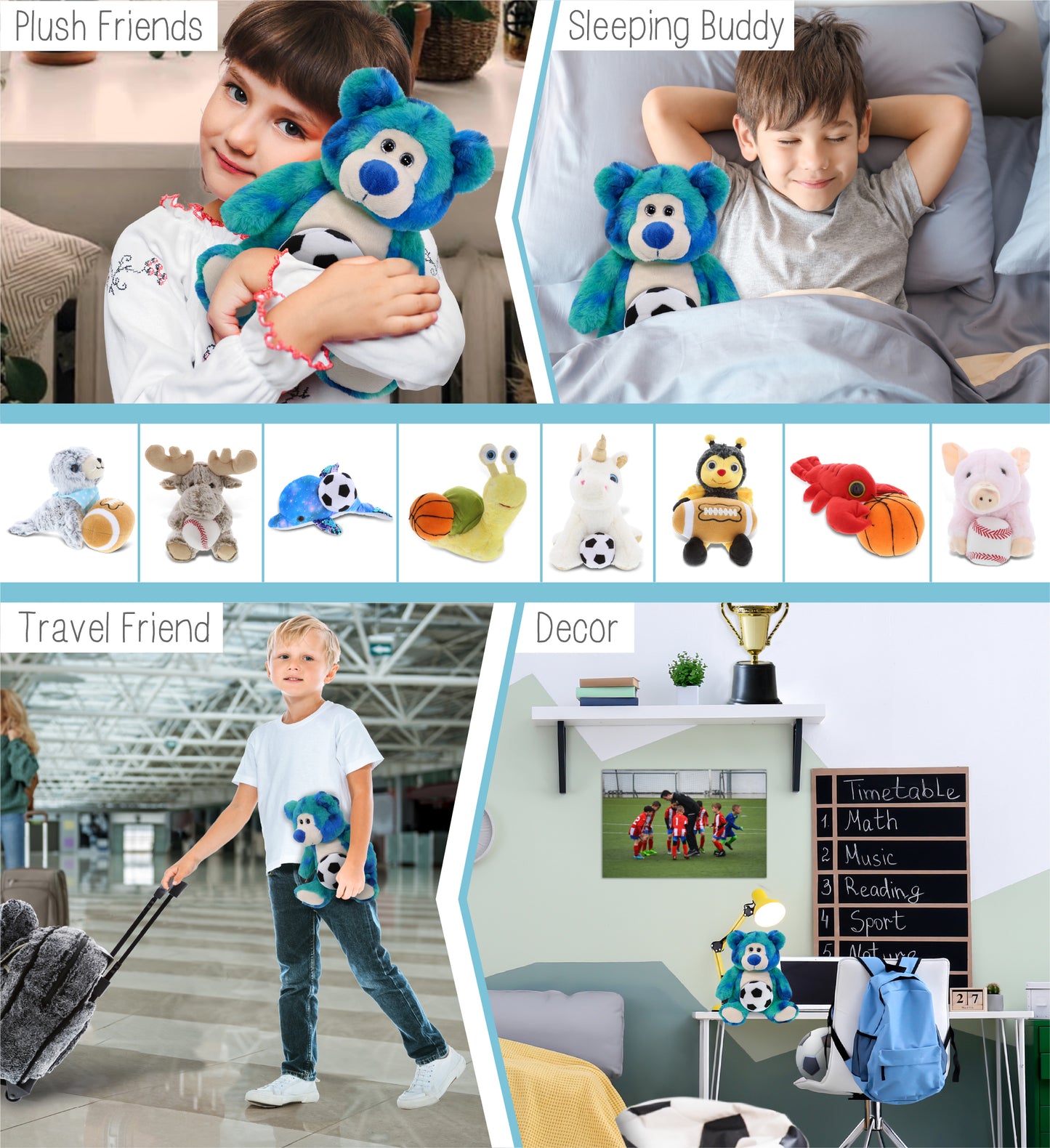 SUPER-SOFT PLUSH - BLUE TIE-DYE BEAR 9" WITH SOCCER PLUSH