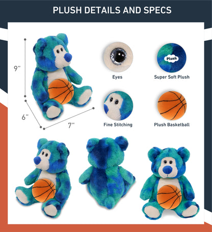 SUPER-SOFT PLUSH - BLUE TIE-DYE BEAR 9" WITH BASKETBALL PLUSH