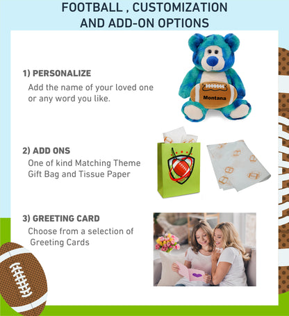 SUPER-SOFT PLUSH - BLUE TIE-DYE BEAR 9" WITH FOOTBALL PLUSH