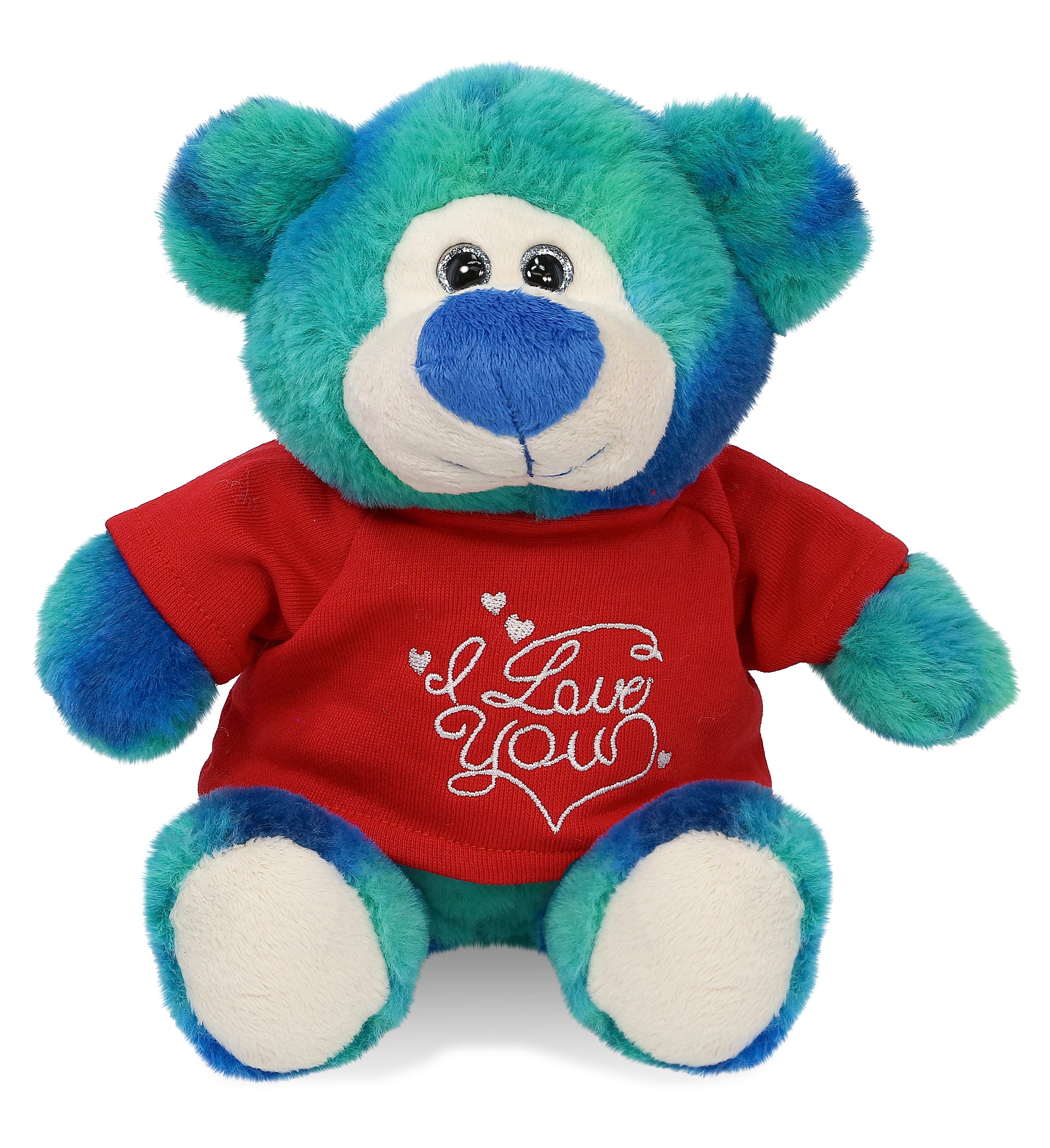 PLUSH I LOVE YOU RED SHIRT- SUPER-SOFT PLUSH - BLUE TIE-DYE BEAR 9"