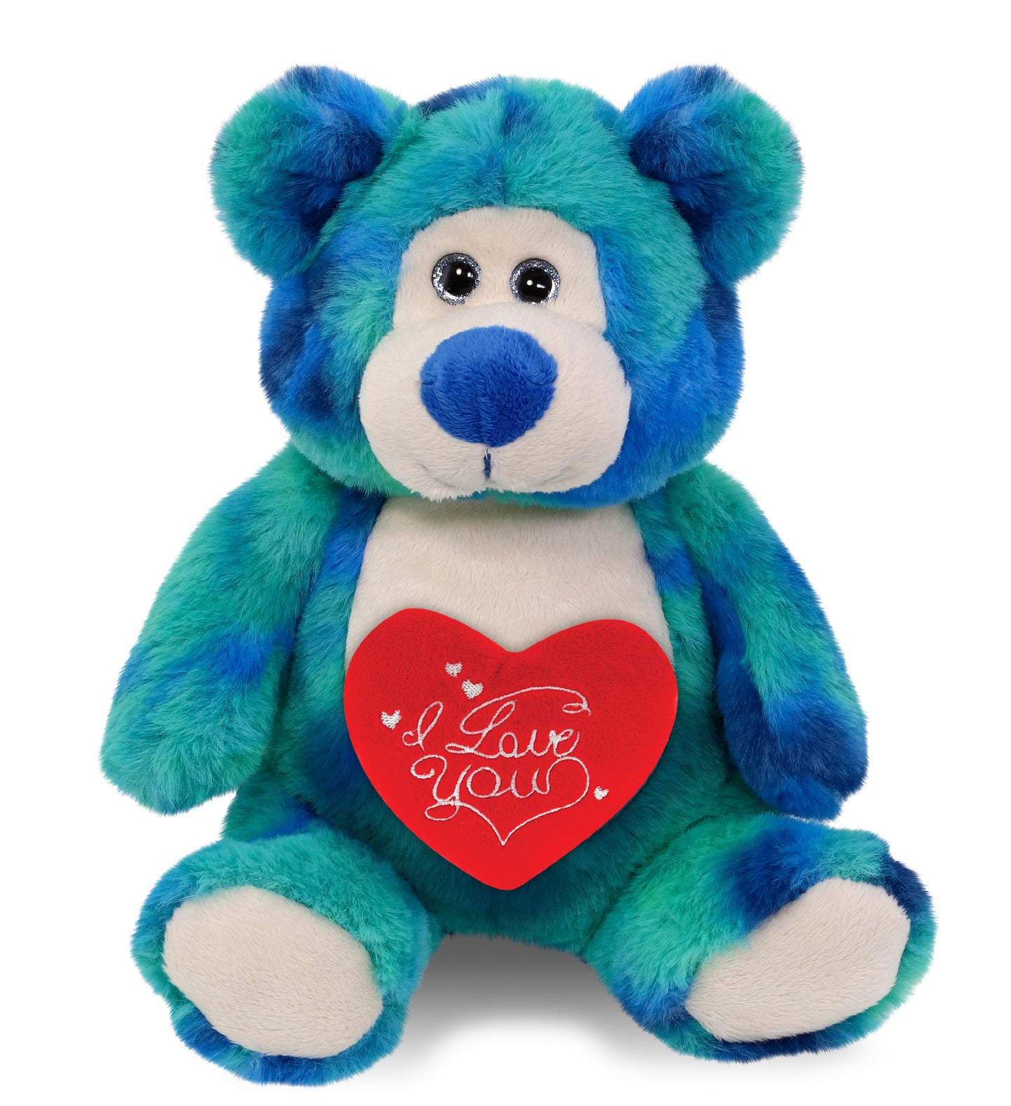 PLUSH I LOVE YOU RED HEART - SUPER-SOFT PLUSH - BLUE TIE-DYE BEAR 9"