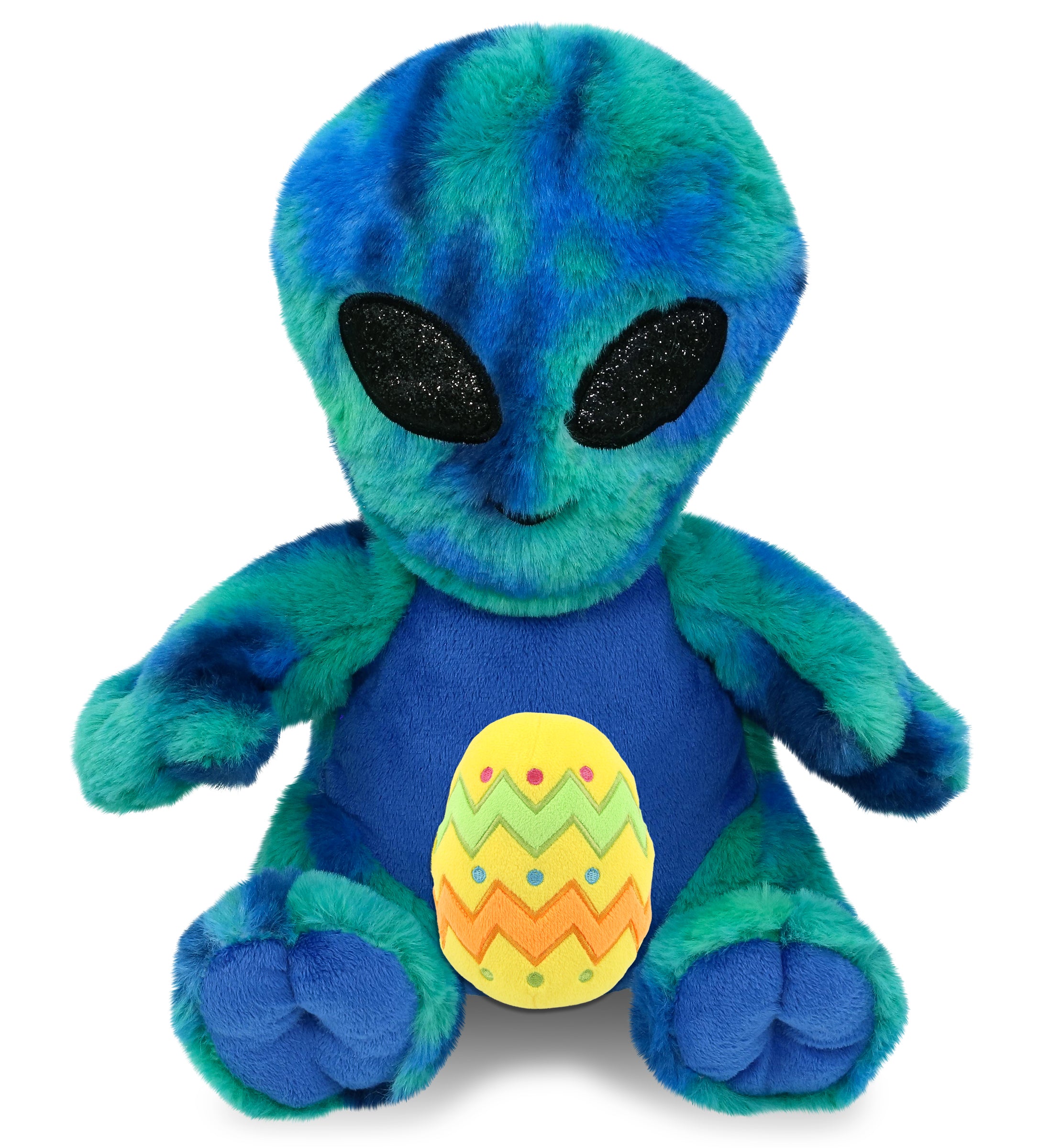 DolliBu Super Soft Blue Tie-Dye Alien with Yellow Easter Egg Plush - 9 Inches