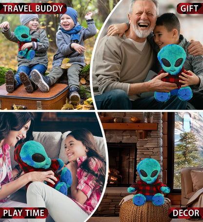 SUPER-SOFT PLUSH - BLUE TIE-DYE ALIEN 9" WITH RED PLAID HOODIE