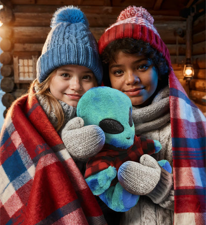 SUPER-SOFT PLUSH - BLUE TIE-DYE ALIEN 9" WITH RED PLAID HOODIE