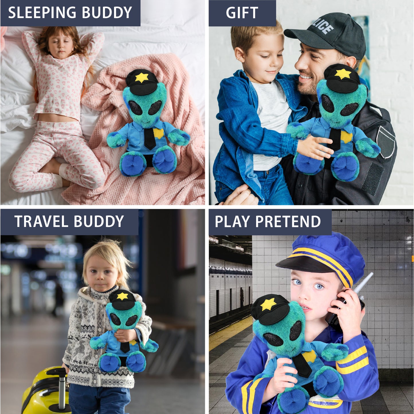 SUPER-SOFT PLUSH - BLUE TIE-DYE ALIEN 9" WITH POLICE DRESS UP