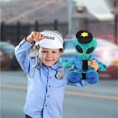 SUPER-SOFT PLUSH - BLUE TIE-DYE ALIEN 9" WITH POLICE DRESS UP