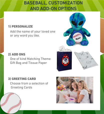 SUPER-SOFT PLUSH - BLUE TIE-DYE ALIEN 9" WITH BASEBALL PLUSH