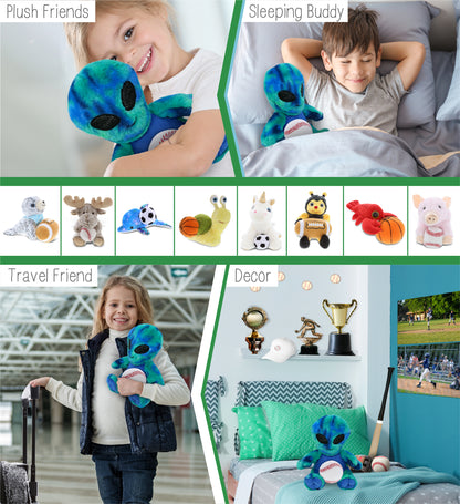 SUPER-SOFT PLUSH - BLUE TIE-DYE ALIEN 9" WITH BASEBALL PLUSH