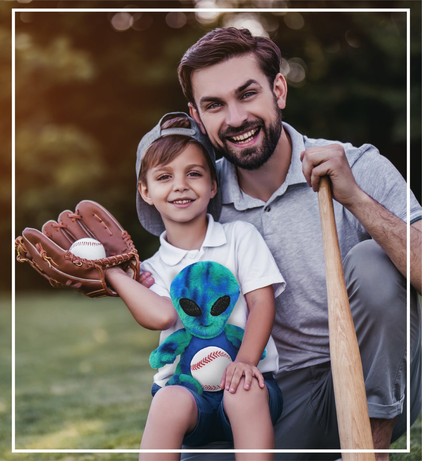 SUPER-SOFT PLUSH - BLUE TIE-DYE ALIEN 9" WITH BASEBALL PLUSH