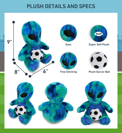 SUPER-SOFT PLUSH - BLUE TIE-DYE ALIEN 9" WITH SOCCER PLUSH