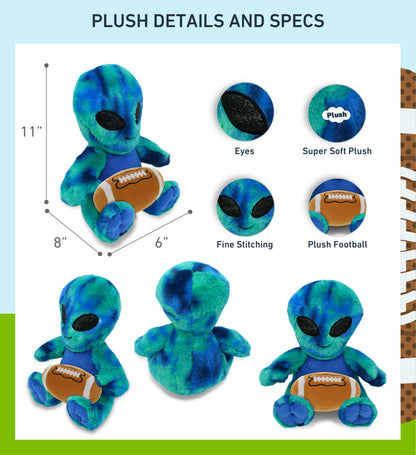 SUPER-SOFT PLUSH - BLUE TIE-DYE ALIEN 9" WITH FOOTBALL PLUSH