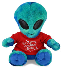 PLUSH I LOVE YOU RED SHIRT- SUPER-SOFT PLUSH - BLUE TIE-DYE ALIEN 9"