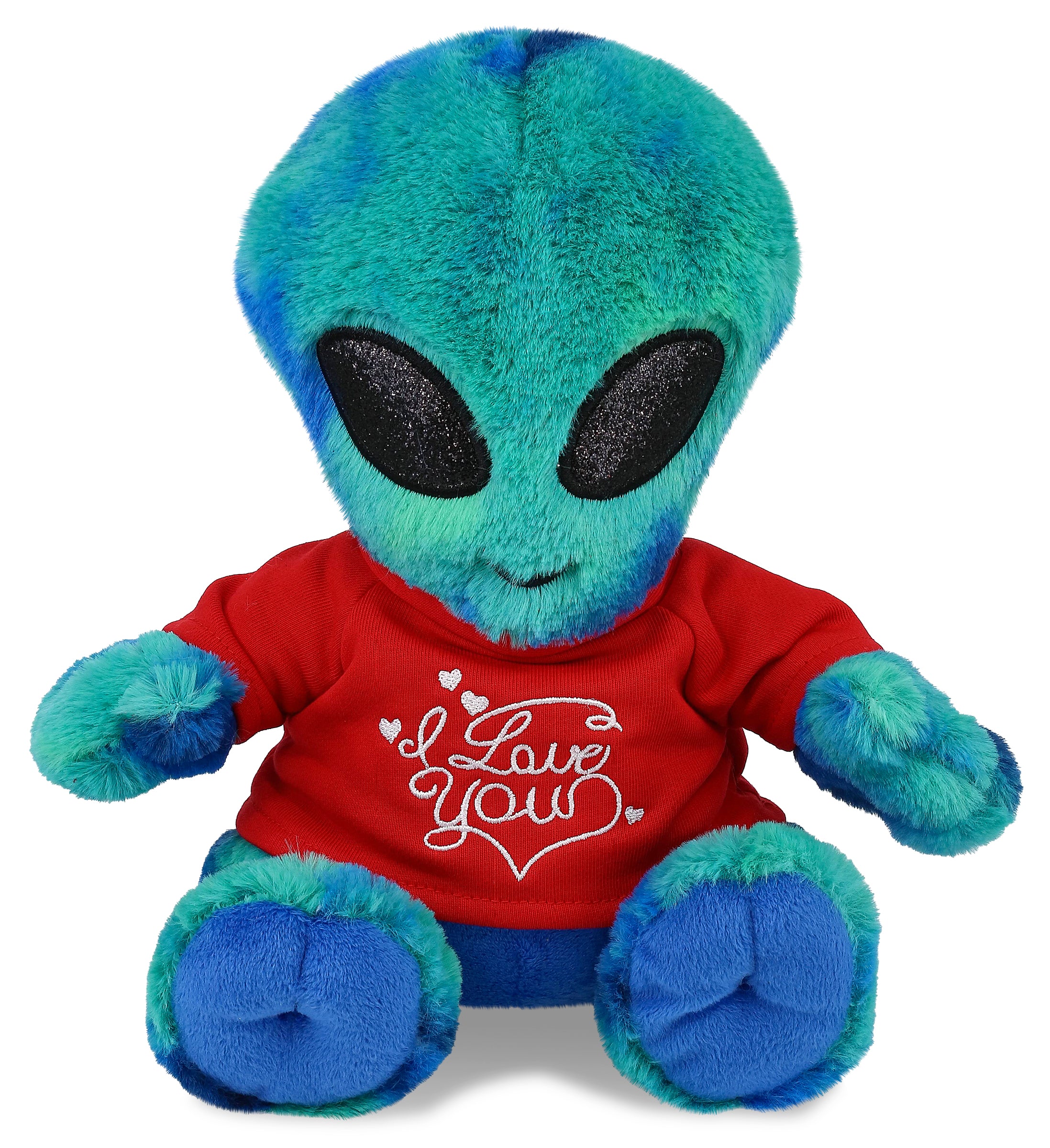 PLUSH I LOVE YOU RED SHIRT- SUPER-SOFT PLUSH - BLUE TIE-DYE ALIEN 9"