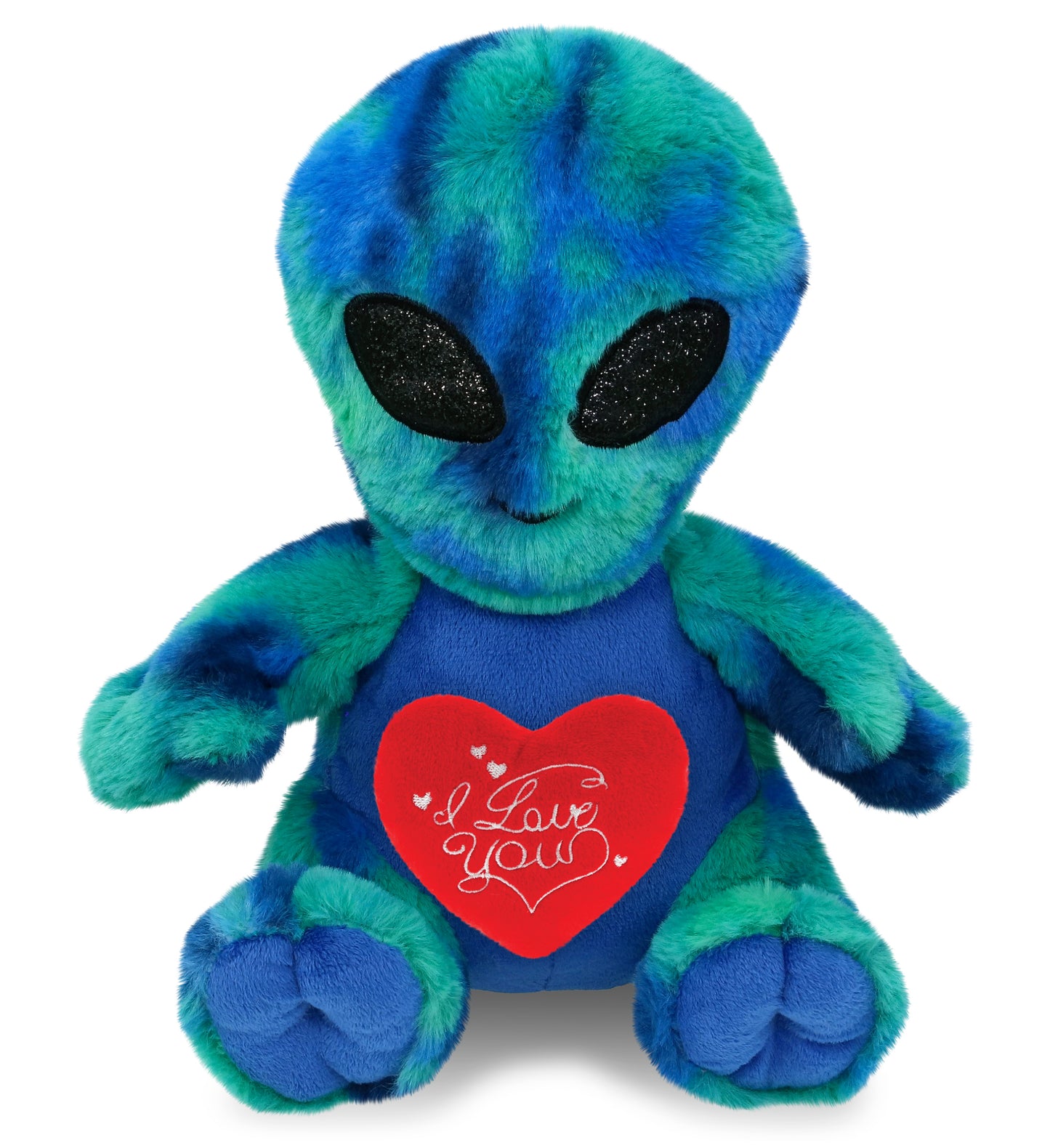 PLUSH I LOVE YOU RED HEART - SUPER-SOFT PLUSH - BLUE TIE-DYE ALIEN 9"