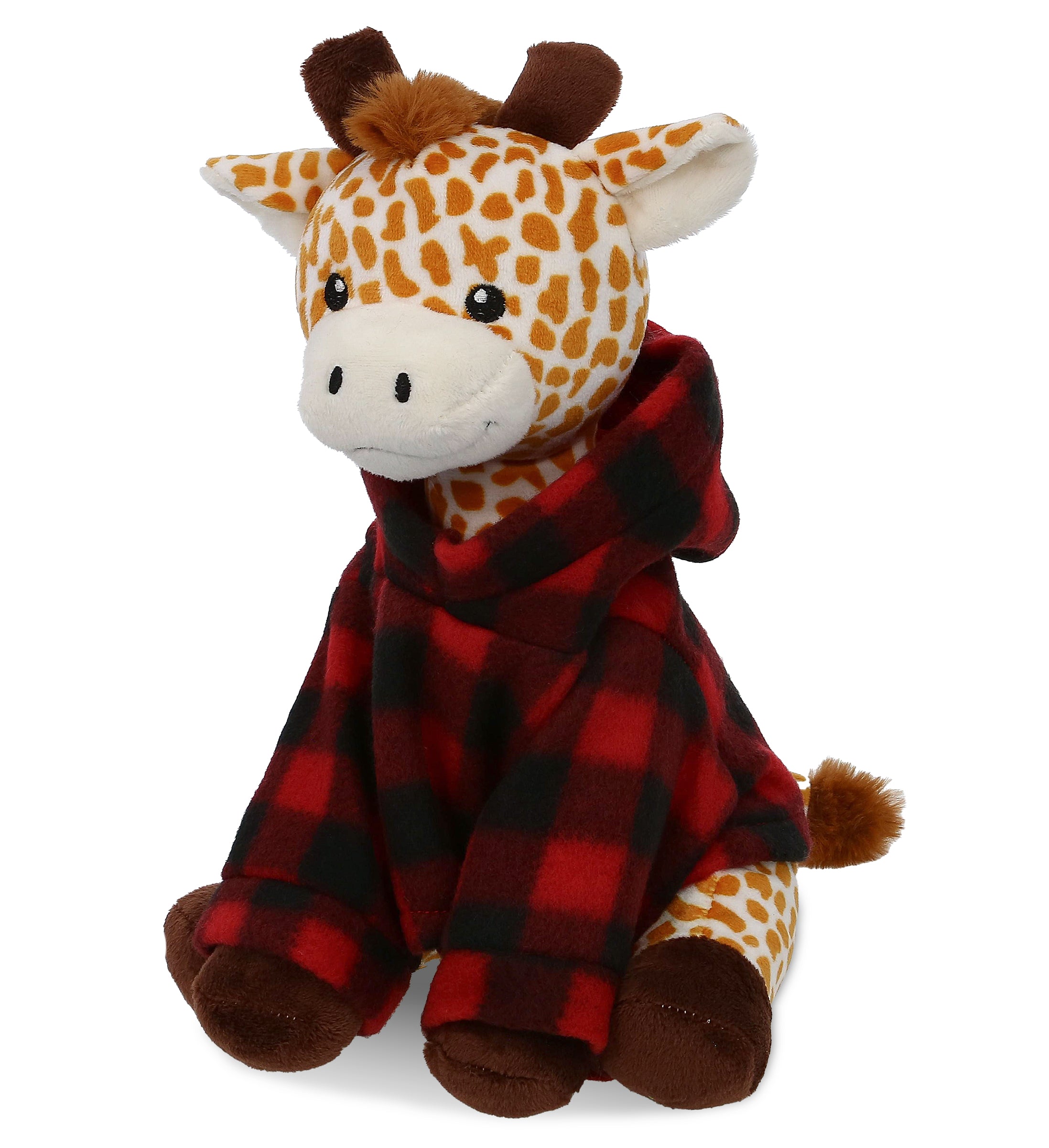 PLUSH - GIRAFFE 10" WITH RED PLAID HOODIE
