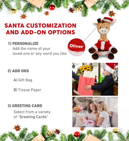 PLUSH - GIRAFFE 10" WITH SANTA DRESS UP