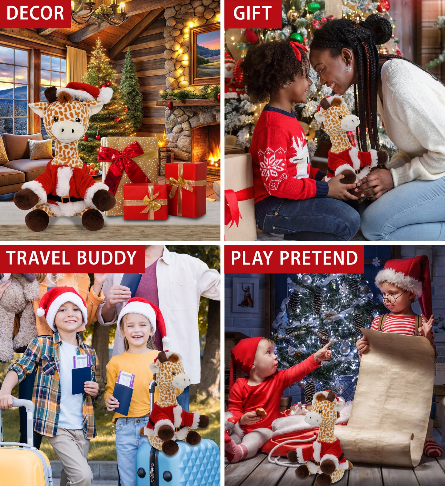 PLUSH - GIRAFFE 10" WITH SANTA DRESS UP