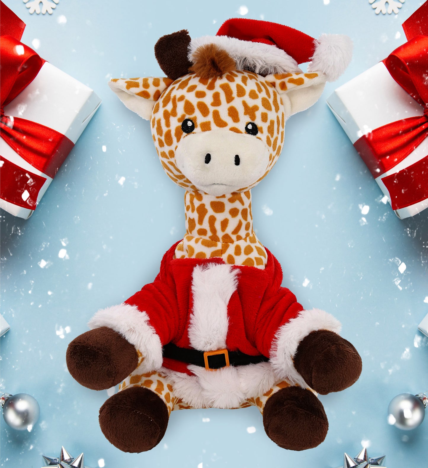 PLUSH - GIRAFFE 10" WITH SANTA DRESS UP
