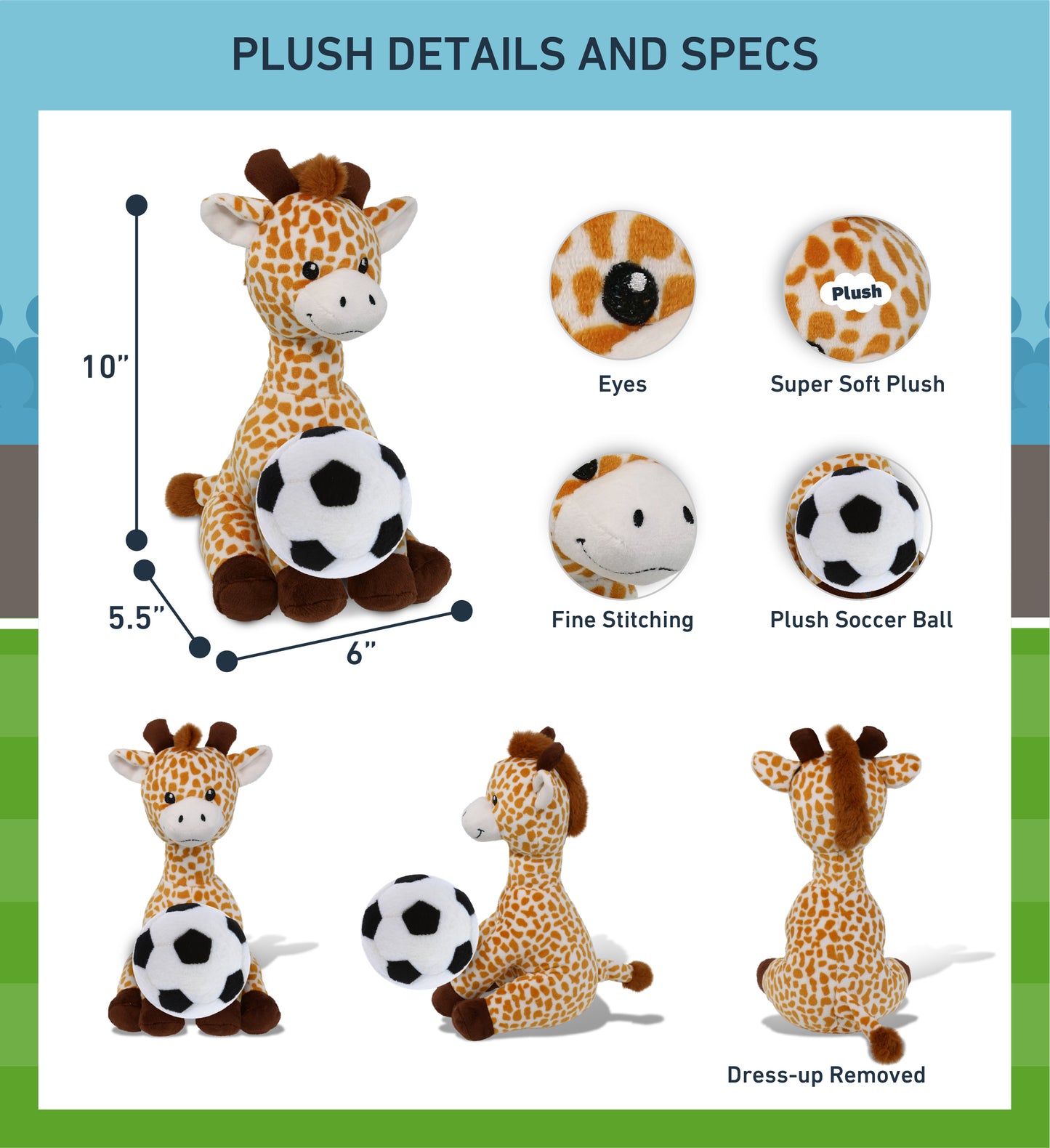 PLUSH - GIRAFFE 10" WITH SOCCER PLUSH