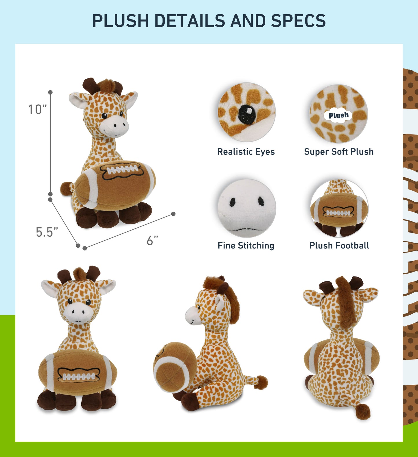 PLUSH - GIRAFFE 10" WITH FOOTBALL PLUSH