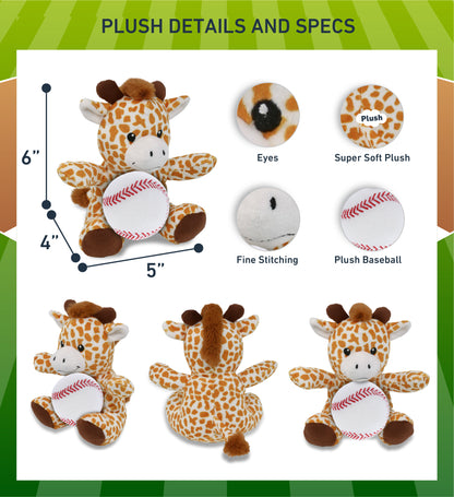 DolliBu Soft Huggable Giraffe Stuffed Animal with Baseball Plush - 6 Inches