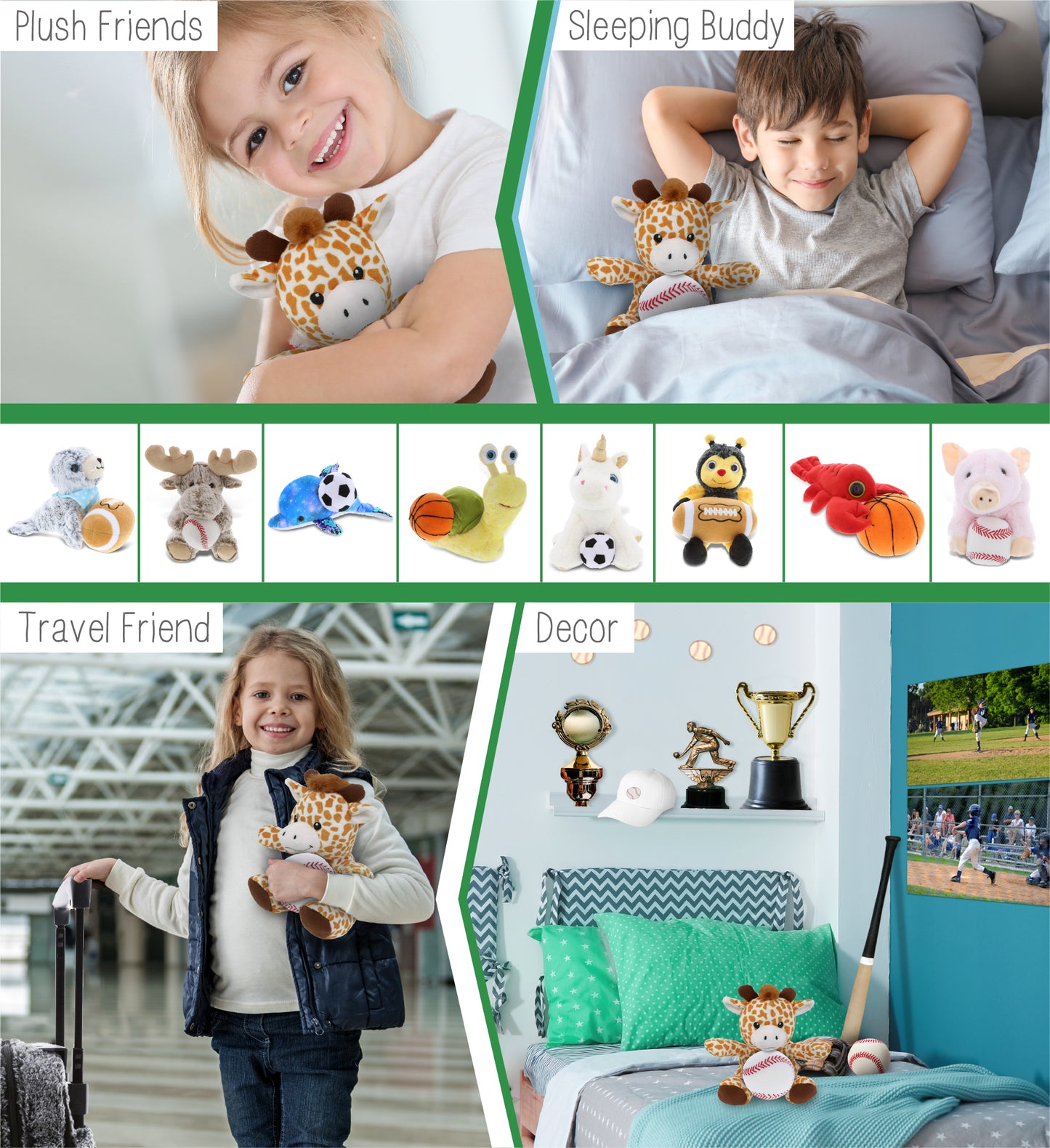 DolliBu Soft Huggable Giraffe Stuffed Animal with Baseball Plush - 6 Inches