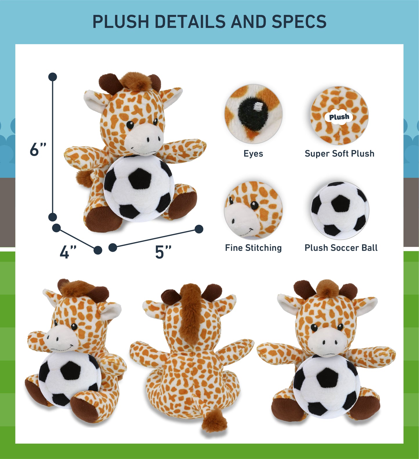 6" PLUSH - GIRAFFE WITH SOCCER PLUSH