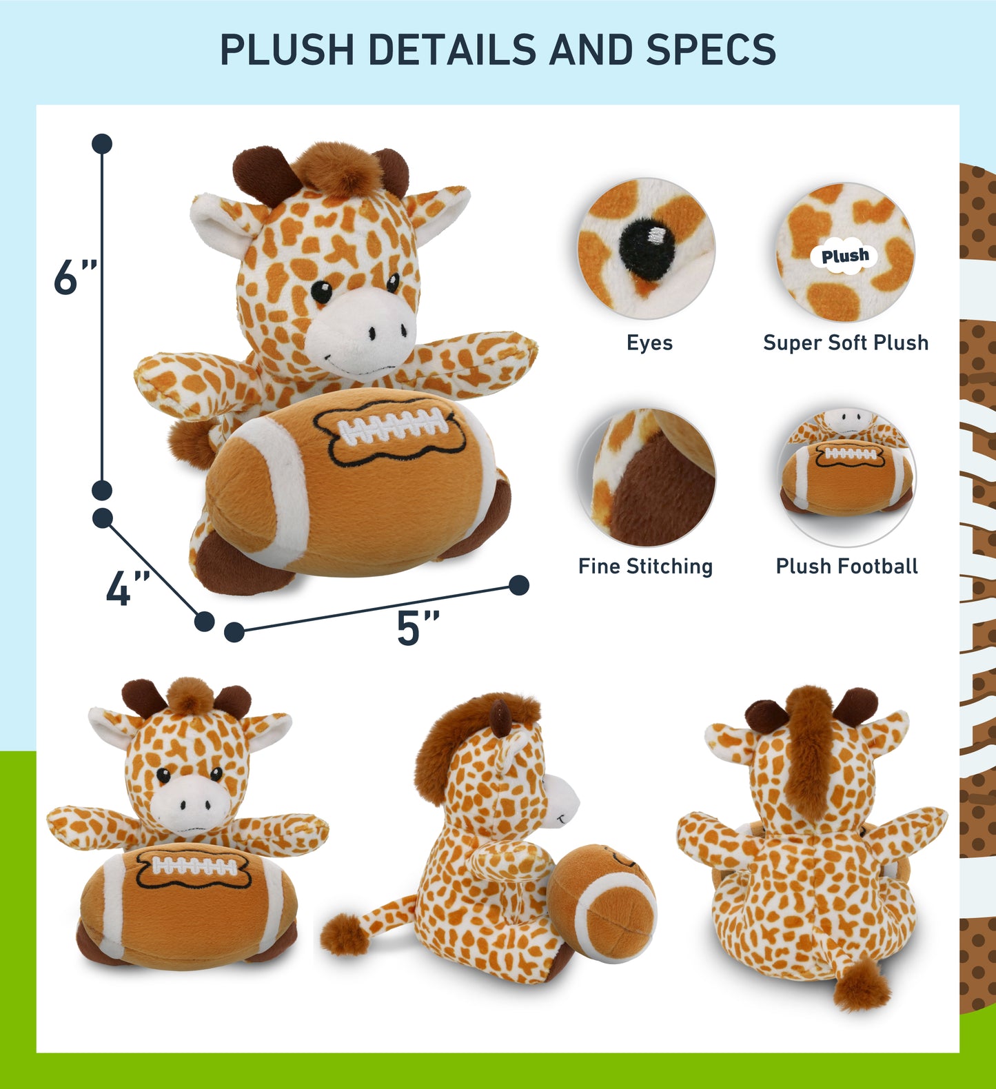 6" PLUSH - GIRAFFE WITH FOOTBALL PLUSH