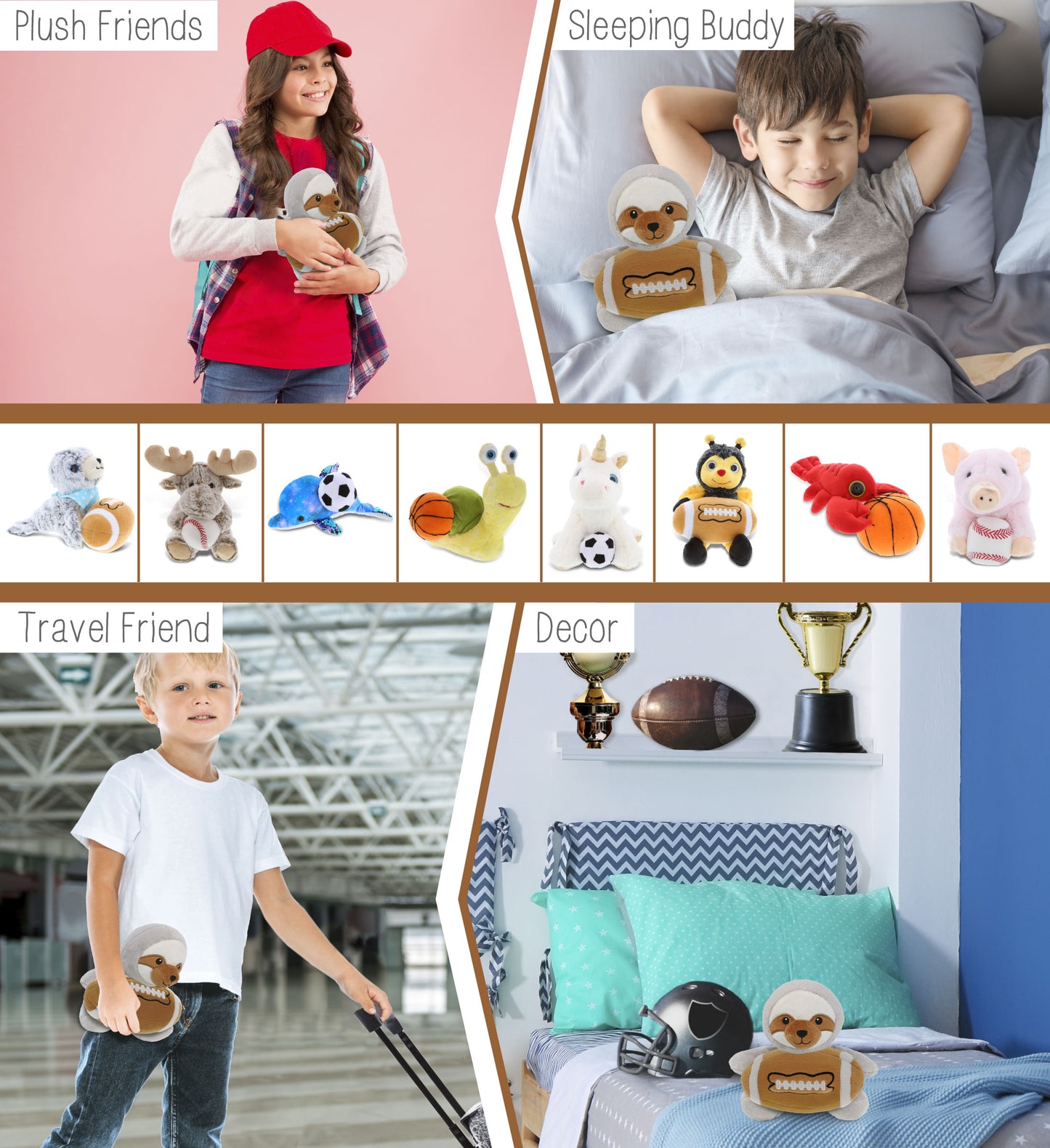 6" PLUSH - SLOTH WITH FOOTBALL PLUSH