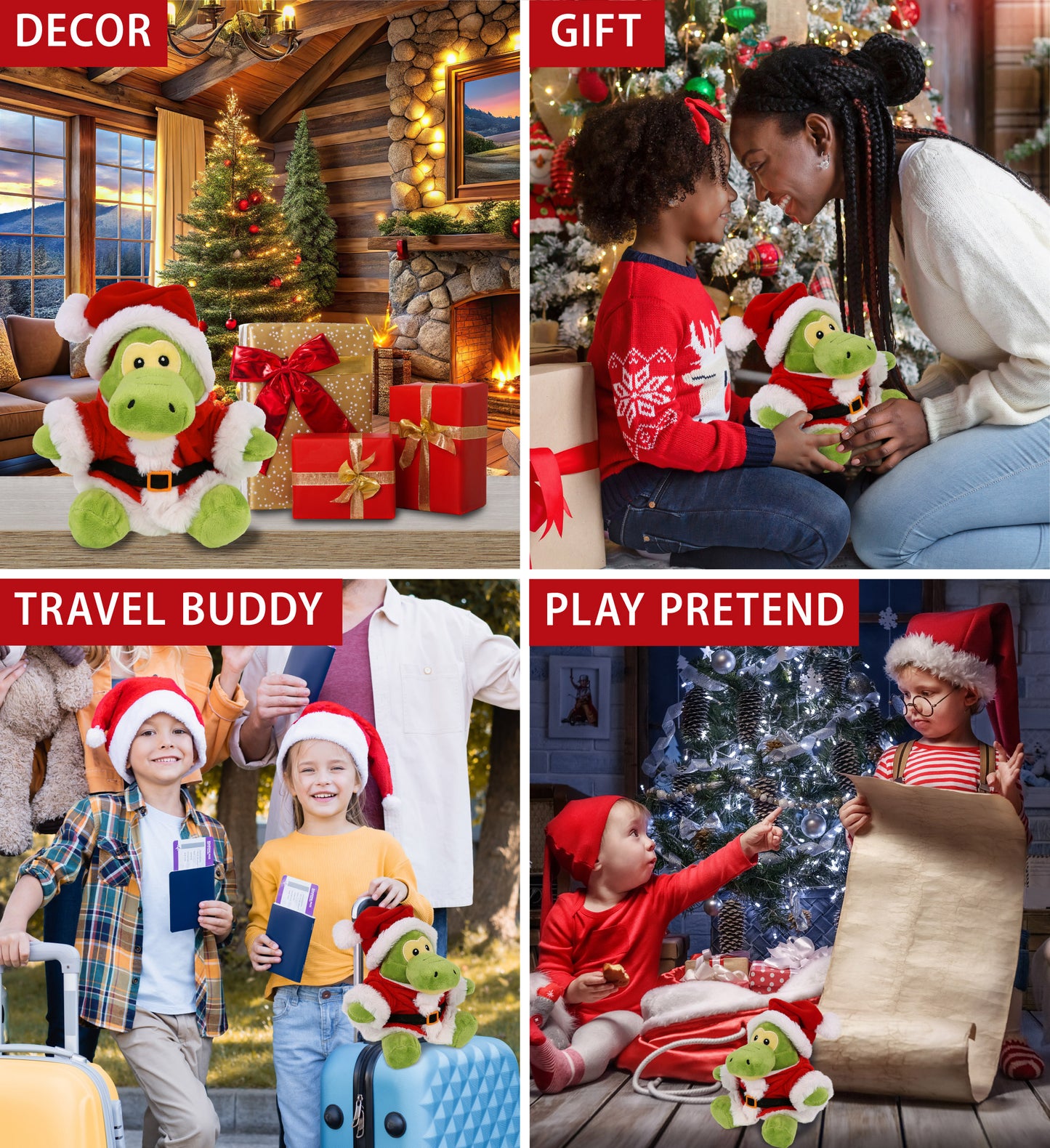 6" PLUSH - GATOR WITH SANTA DRESS UP