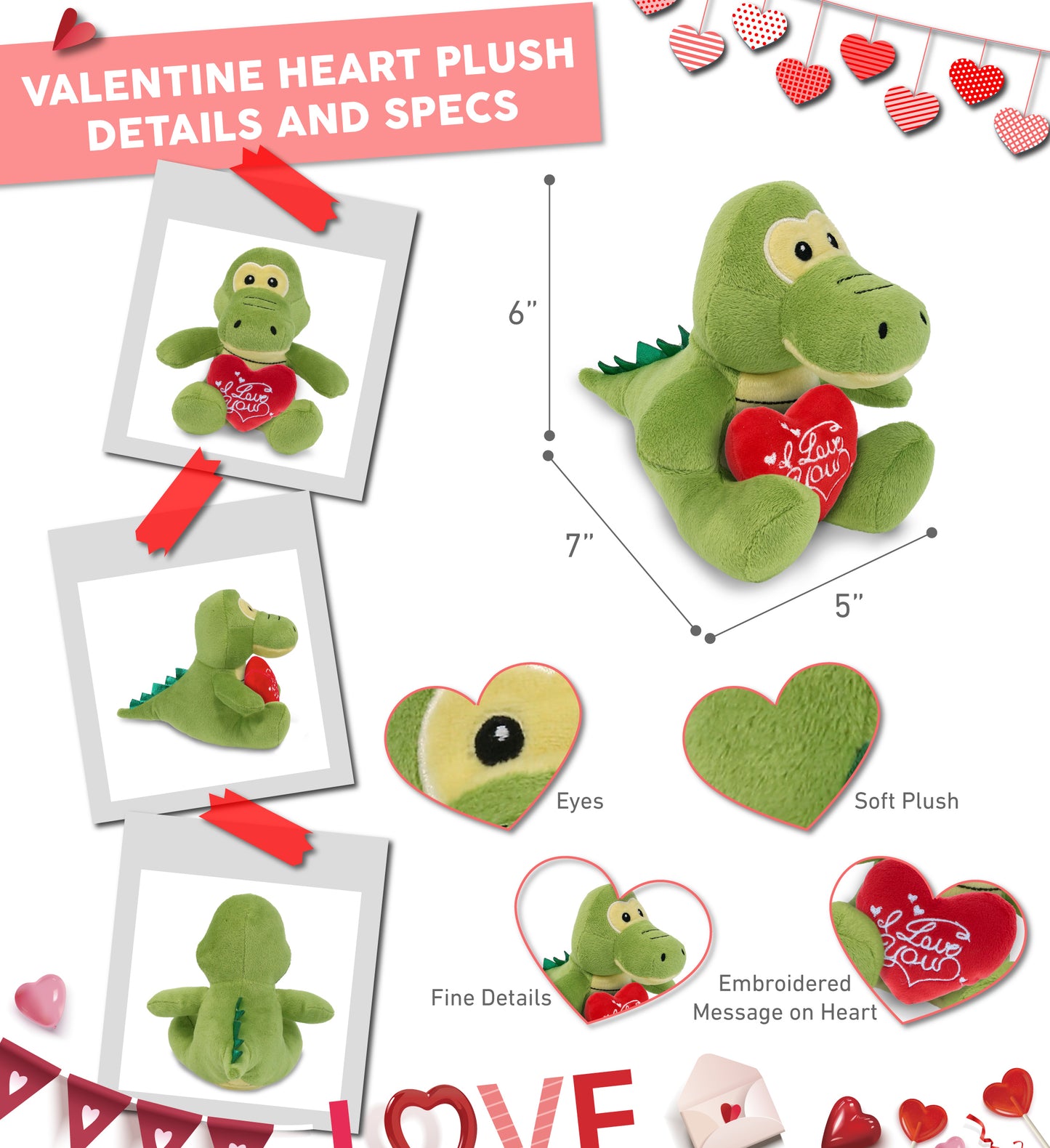 PLUSH I LOVE YOU RED HEART - 6" PLUSH - GATOR
