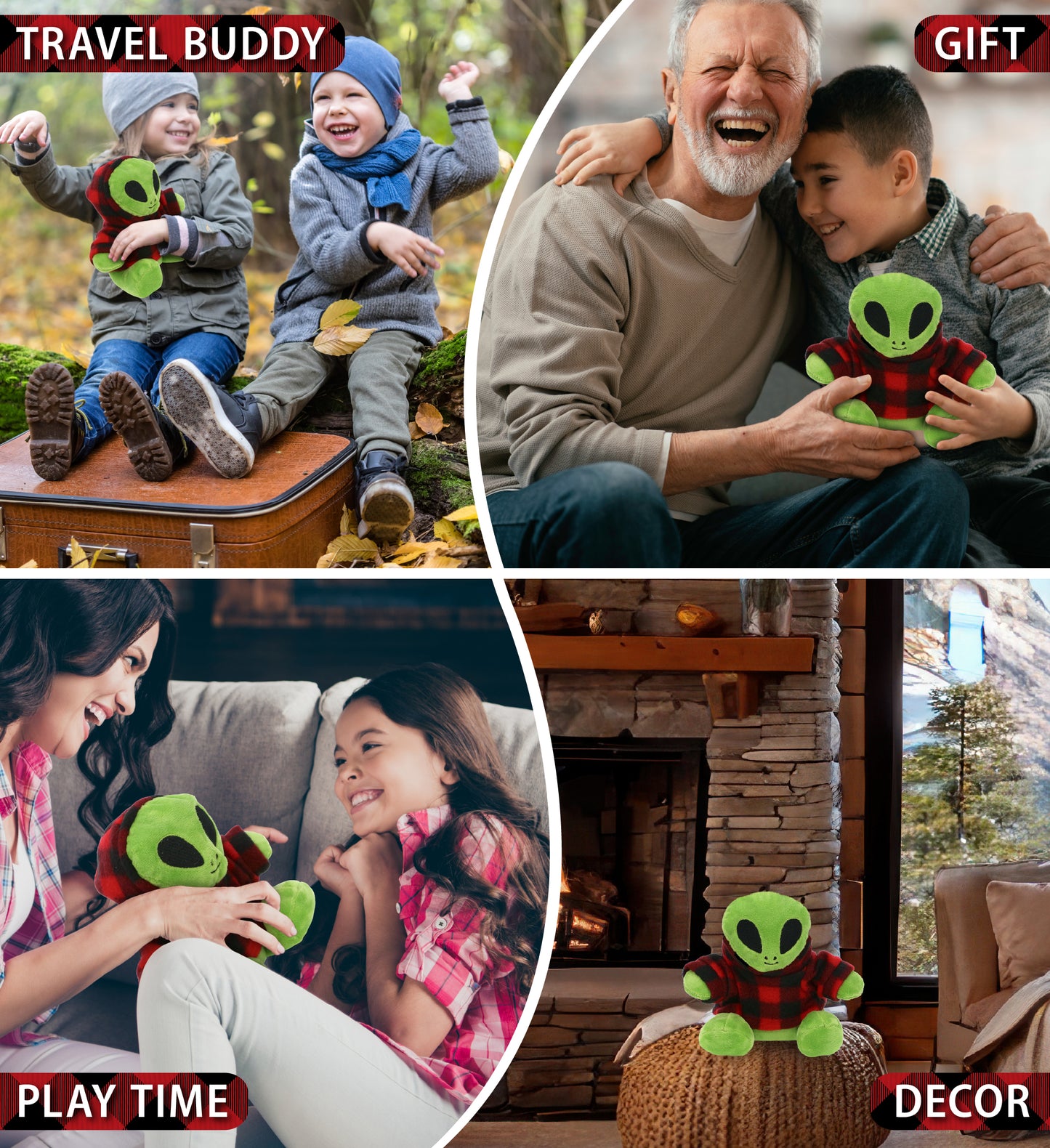 6" PLUSH - SPACE ALIEN WITH RED PLAID HOODIE