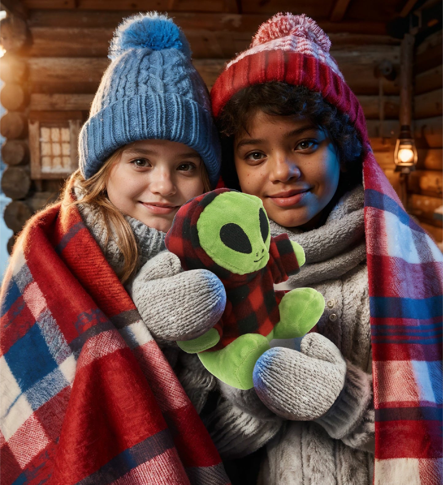 6" PLUSH - SPACE ALIEN WITH RED PLAID HOODIE