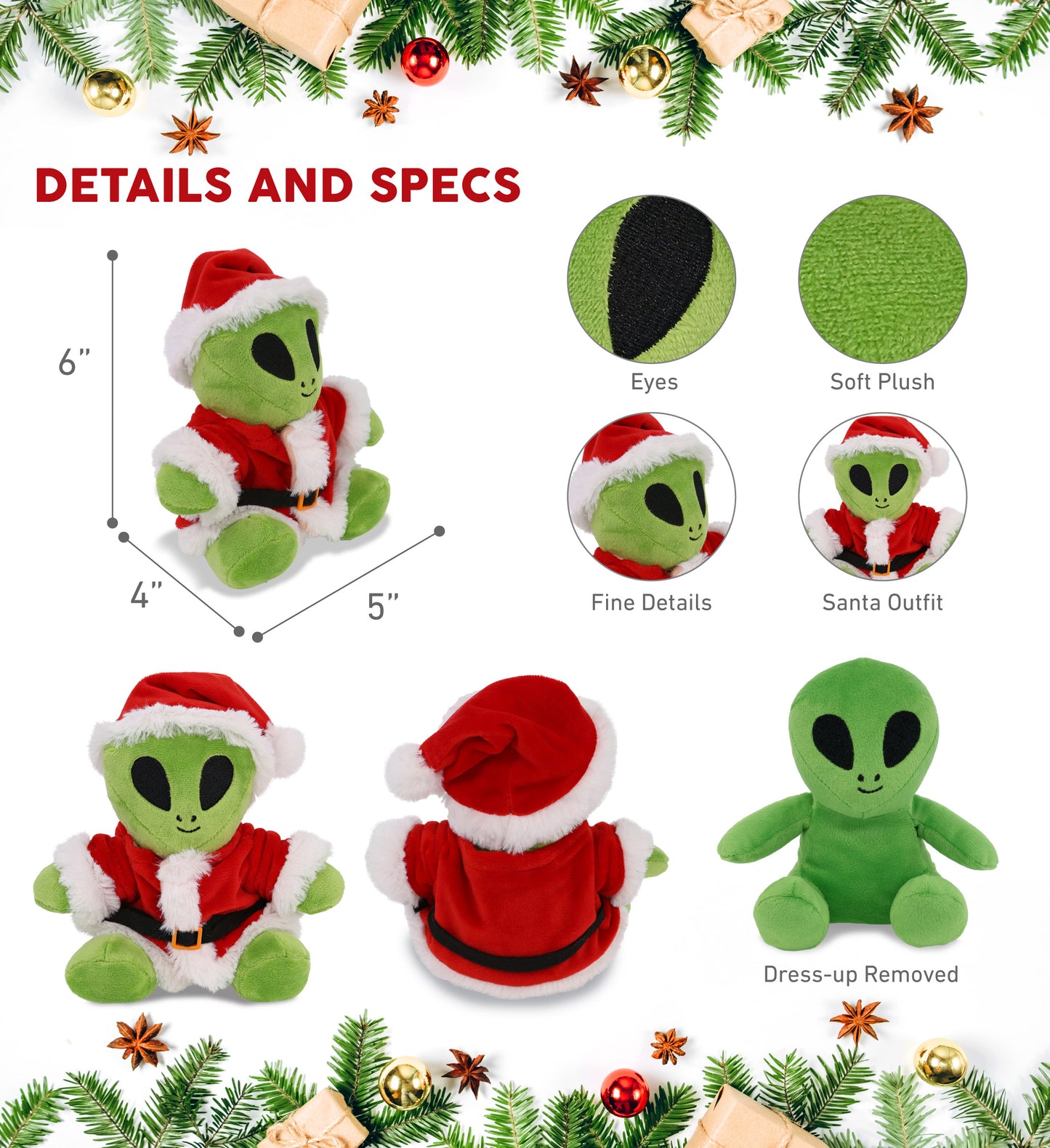 6" PLUSH - SPACE ALIEN WITH SANTA DRESS UP