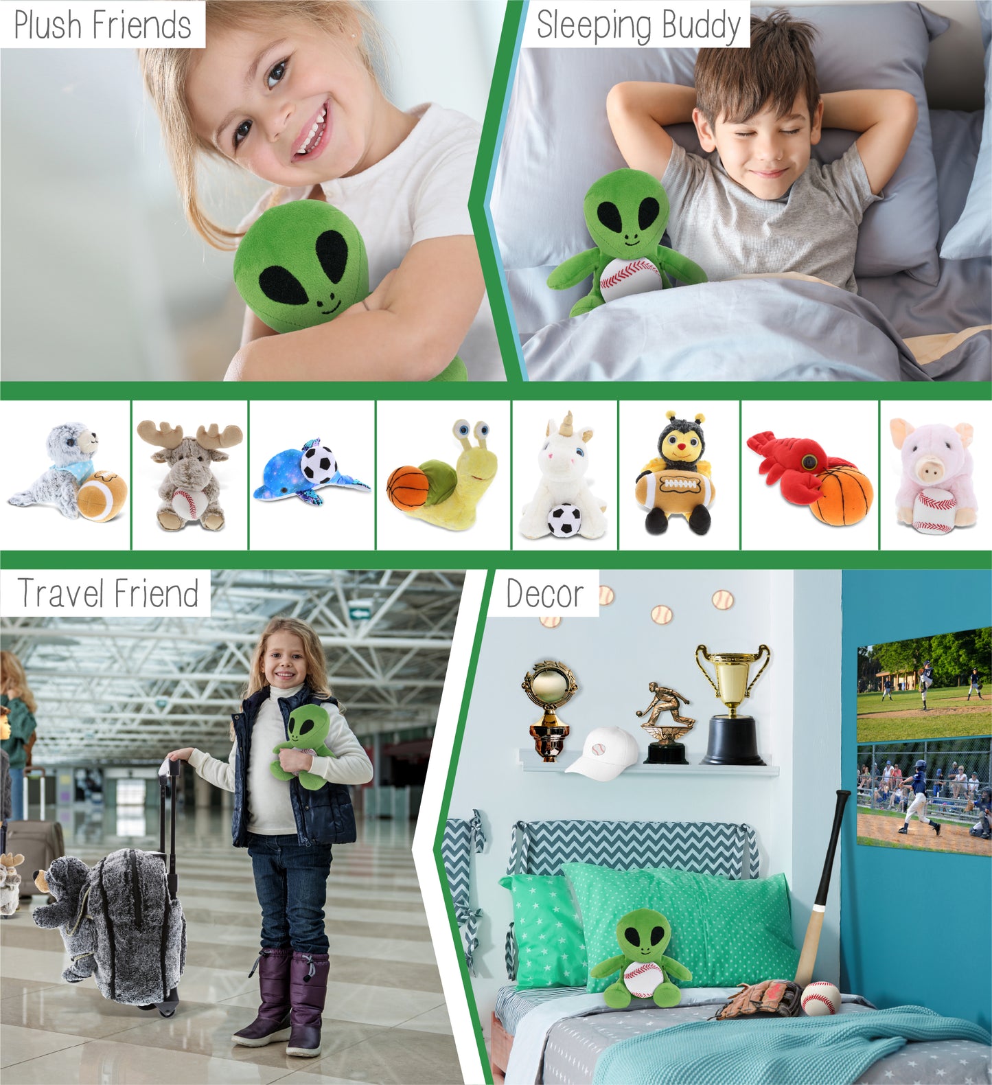 DolliBu Super Soft Space Alien Stuffed Toy with Baseball Plush Toy - 6 Inches