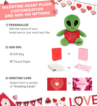 PLUSH I LOVE YOU RED HEART - 6" PLUSH - SPACE ALIEN