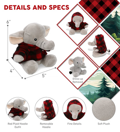6" PLUSH - ELEPHANT WITH RED PLAID HOODIE