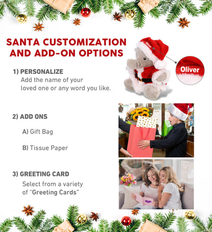 6" PLUSH - ELEPHANT WITH SANTA DRESS UP