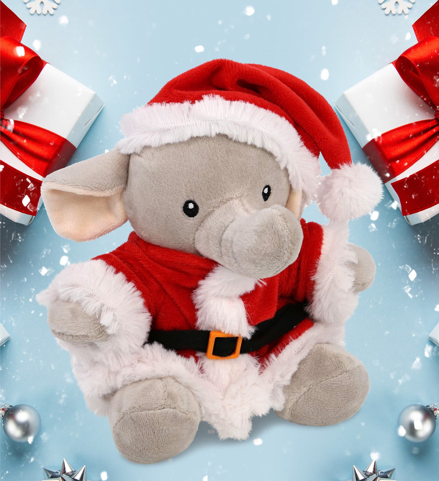 6" PLUSH - ELEPHANT WITH SANTA DRESS UP
