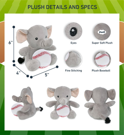 DolliBu Soft Huggable Elephant Stuffed Animal with Baseball Plush - 6 Inches