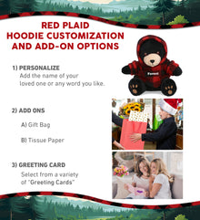6" PLUSH - BLACK BEAR WITH RED PLAID HOODIE