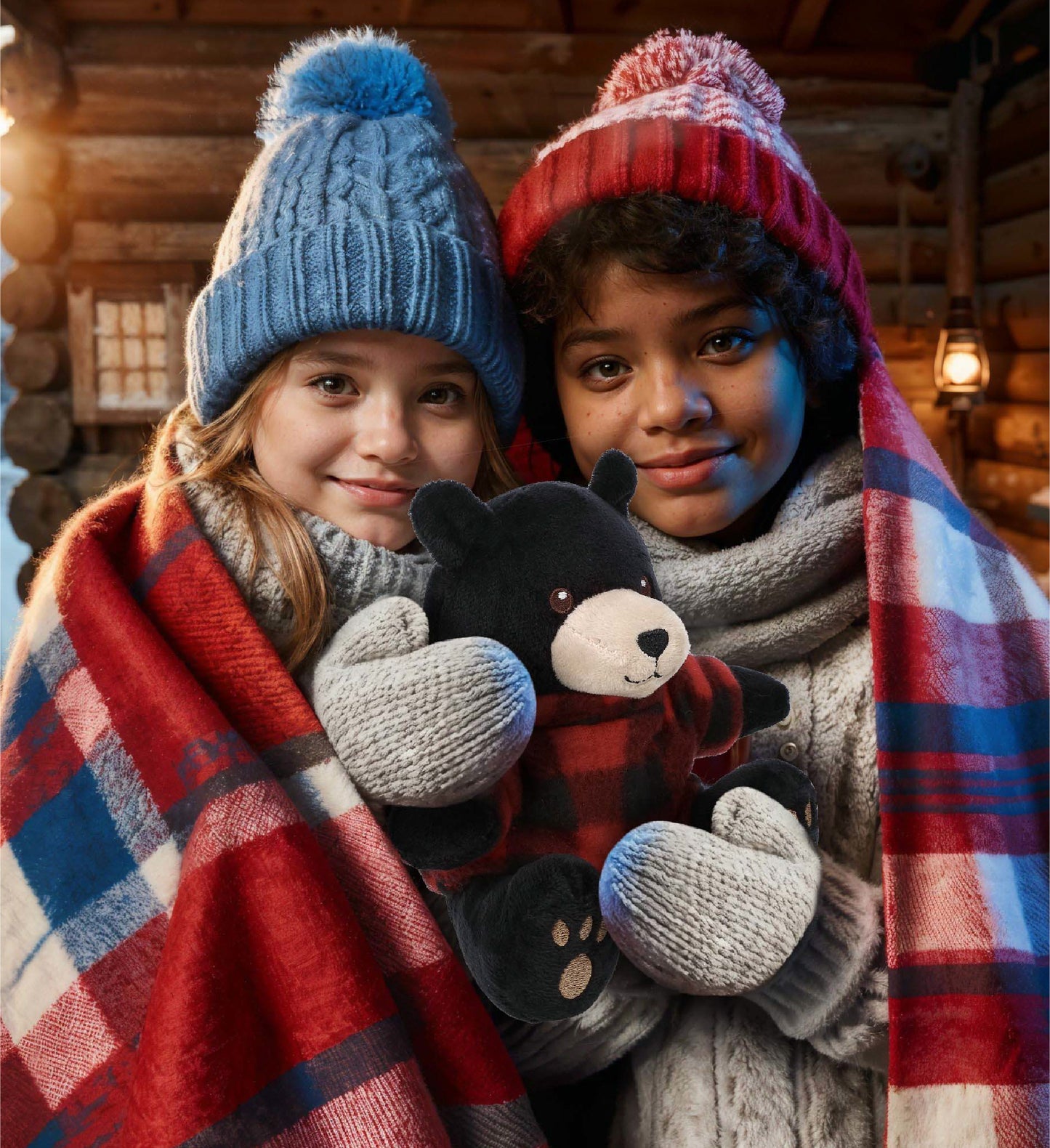 6" PLUSH - BLACK BEAR WITH RED PLAID HOODIE