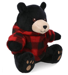 6" PLUSH - BLACK BEAR WITH RED PLAID HOODIE