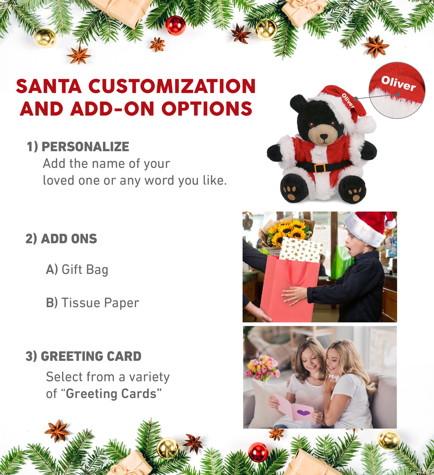 6" PLUSH - BLACK BEAR WITH SANTA DRESS UP