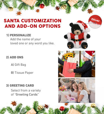 6" PLUSH - BLACK BEAR WITH SANTA DRESS UP